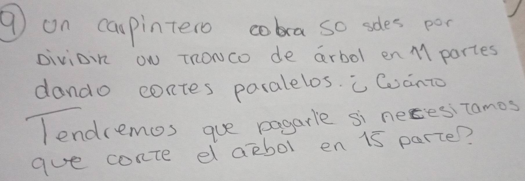 on caapintero colaso sles por 
pivioin ow InONco de arbol enMpartes 
dando contes paralelos. i Canto 
lendcemos gue pagarle si necesiTamos 
aue conte d azbol en 1s parte??