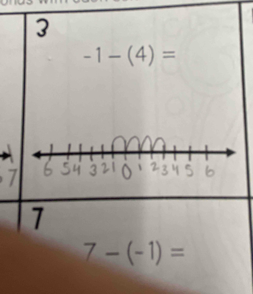 3
-1-(4)=
7
7-(-1)=