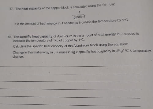 Solved: The heat capacity of the copper block is calculated using the ...