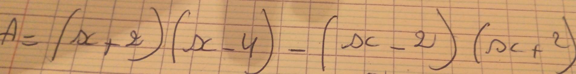 A=(x+2)(x-4)-(x-2)(x+2)