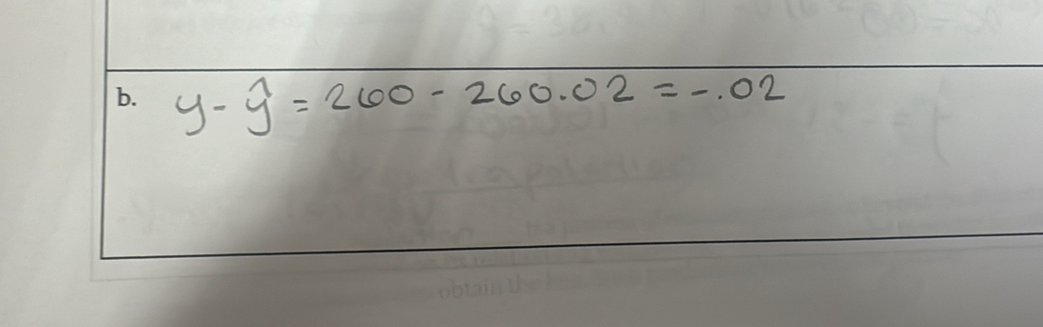 y-hat y=260-260.02=-.02