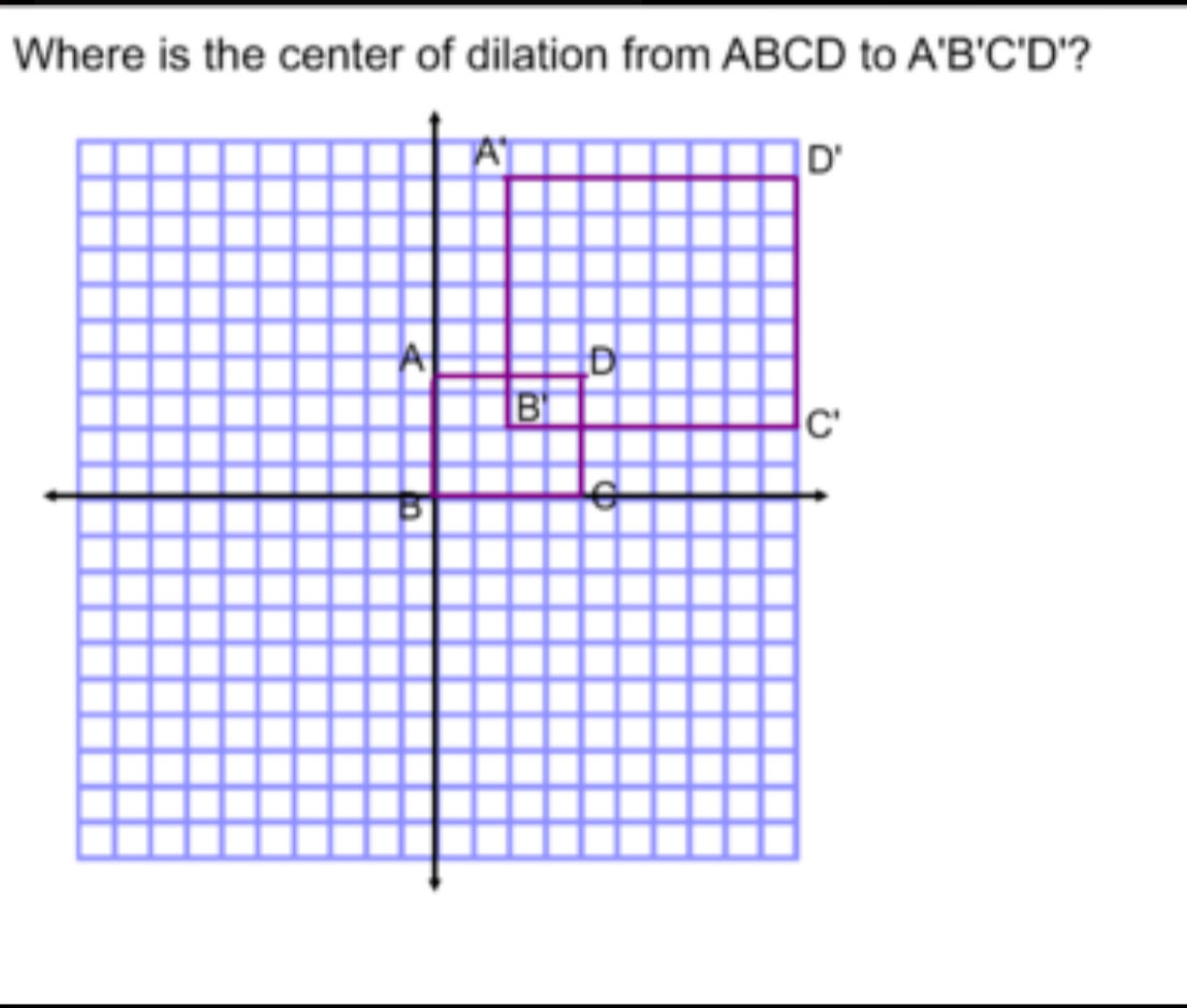 Where is the center of dilation from ABCD to A'B'C'D '?