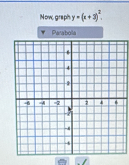 Now, graph y=(x+3)^2. 
Parabola