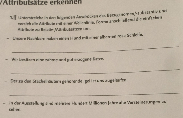 Gelöst:Attributsätze erkennen 1. € Unterstreiche in den folgenden ...