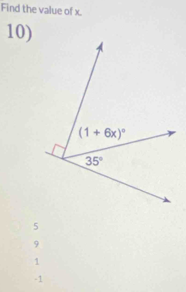 Find the value of x.
10)
5
9
1
-1