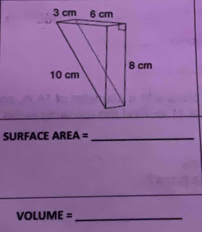 SURFACE A R EA =_
VOLUME= _