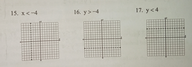 x 16. y>-4 17. y<4</tex>