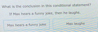 What is the conclusion in this conditional statement? 
If Max hears a funny joke, then he laughs. 
Max hears a funny joke Max laughs