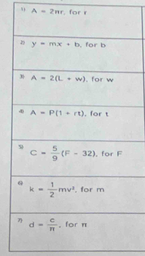 A=2π r for r