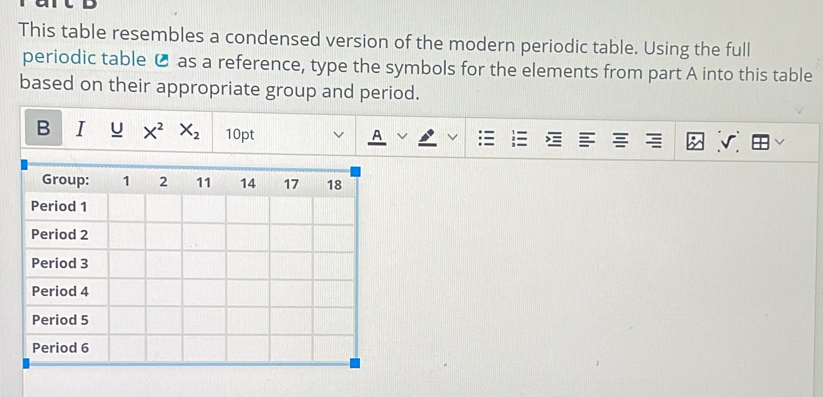 Solved: This table resembles a condensed version of the modern periodic ...