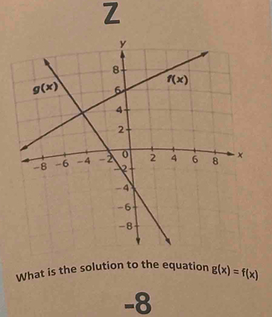 What is the solution to the equation g(x)=f(x)
-8