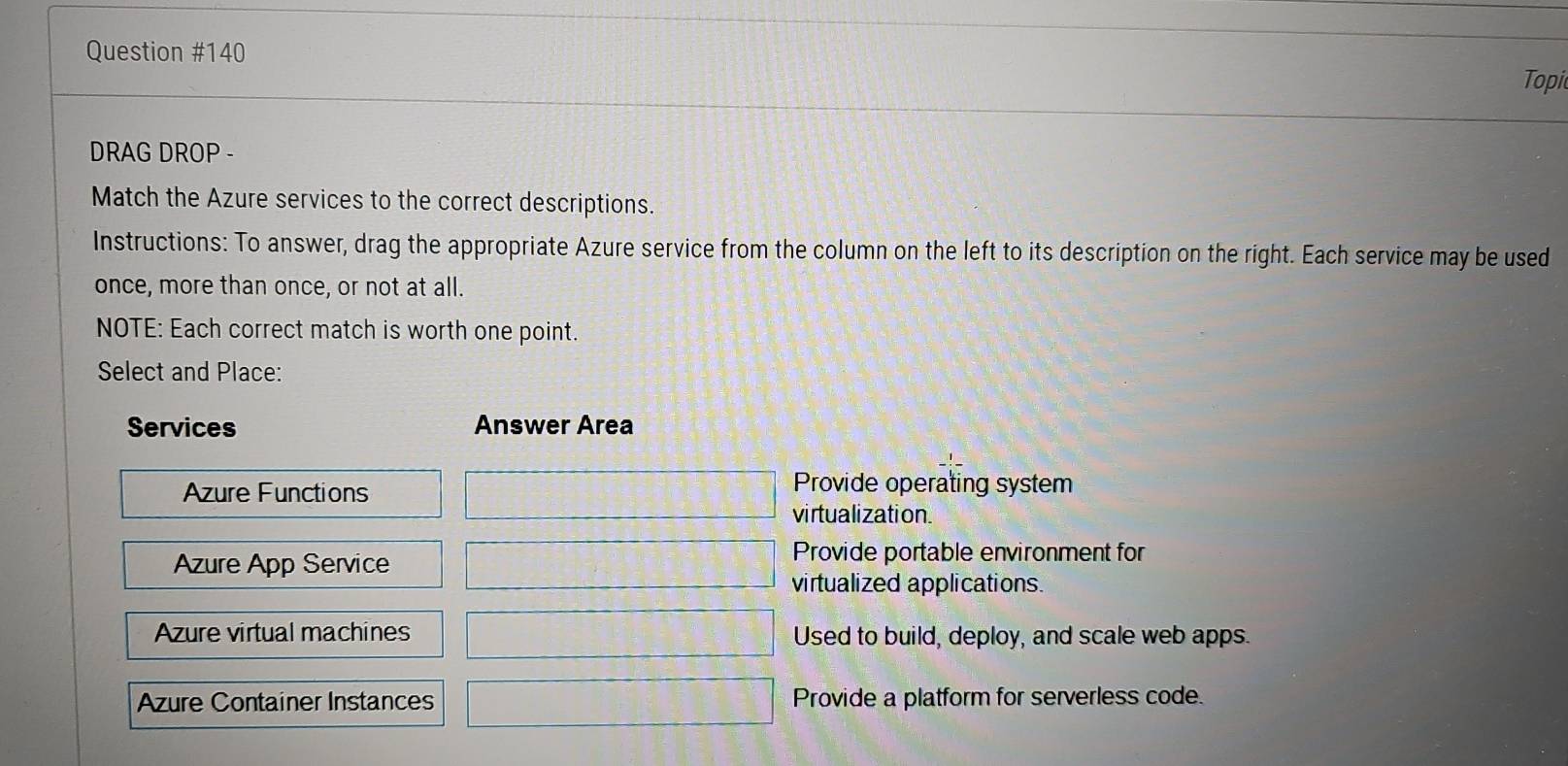 Solved: Topic DRAG DROP - Match the Azure services to the correct ...