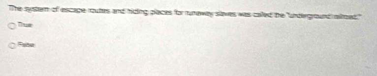 The system of escape routes and hiding places for runaway slaxes was caled the "undeground raltoat." 
Thtr 
Pase