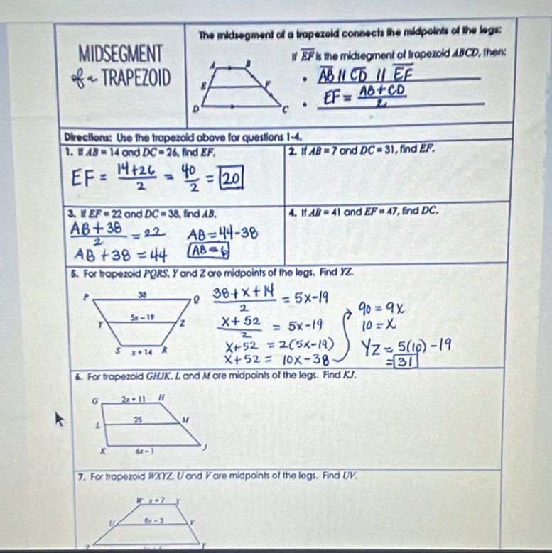 Solved: The midsegment of a trapezoid connects the midpoints of the ...