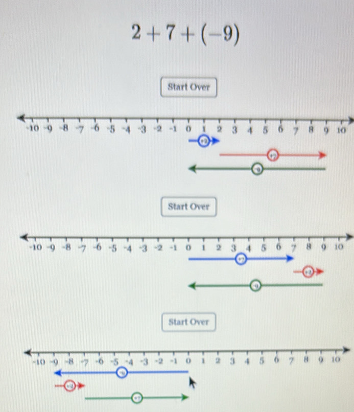 2+7+(-9)
Start Over 
Start Over 
Start Over 
o 
a