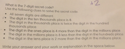 What is the 7 -digit secret code? Use the following clues to solve the ...