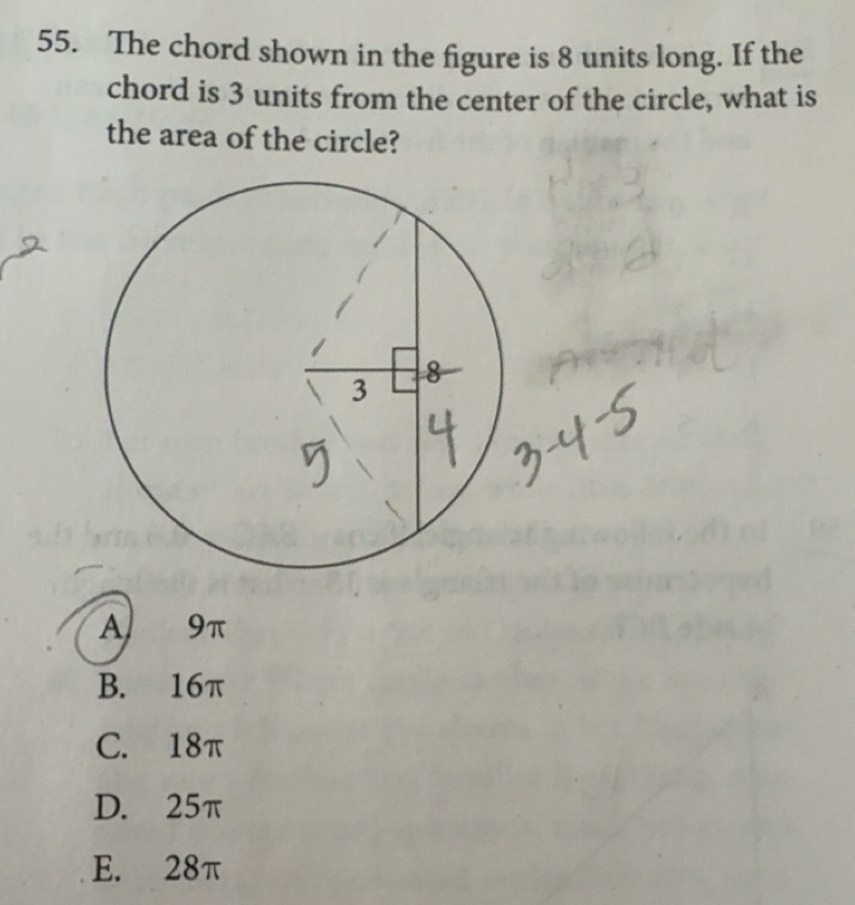 Solved: The chord shown in the figure is 8 units long. If the chord is ...