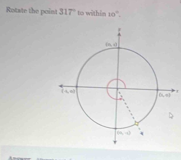 Rotate the point 317° to within 10°.
x
Anceer