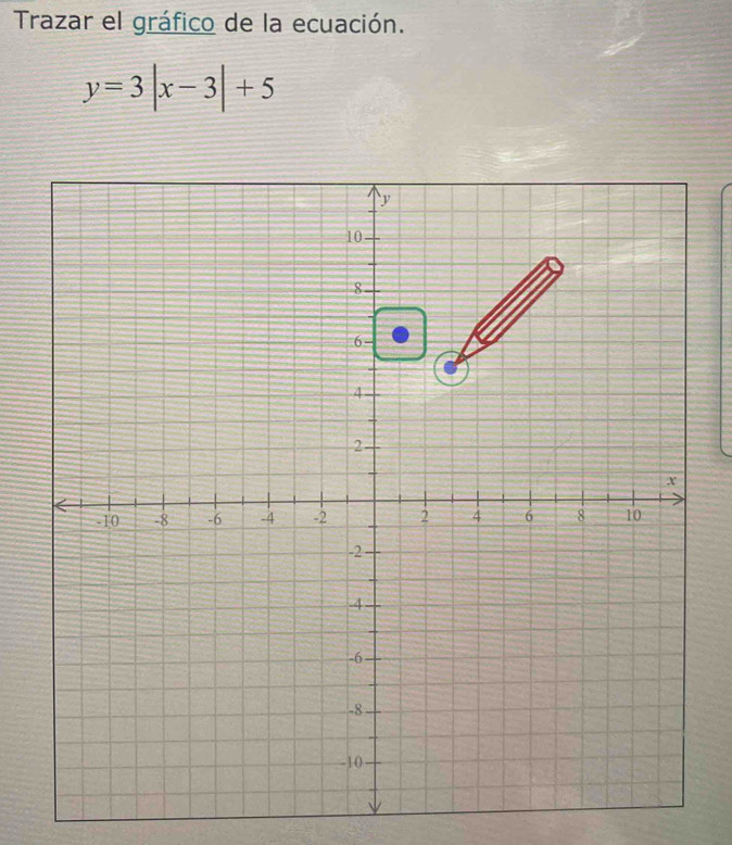 Trazar el gráfico de la ecuación.
y=3|x-3|+5