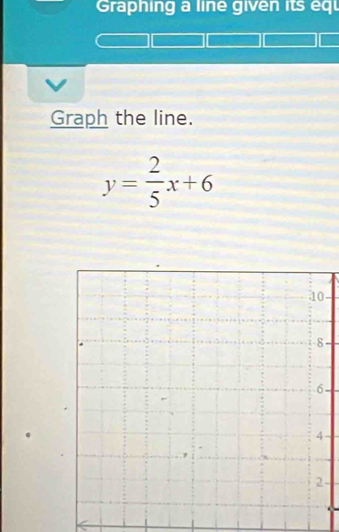 Graphing a line given its equ 
Graph the line.
y= 2/5 x+6