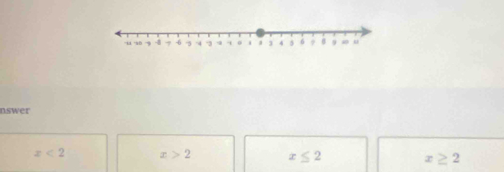 nswer
x<2</tex>
x>2
x≤ 2
x≥ 2