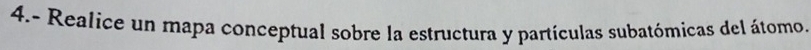 4.- Realice un mapa conceptual sobre la estructura y partículas subatómicas del átomo.