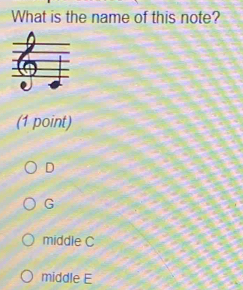 What is the name of this note?
(1 point)
D
G
middle C
middle E