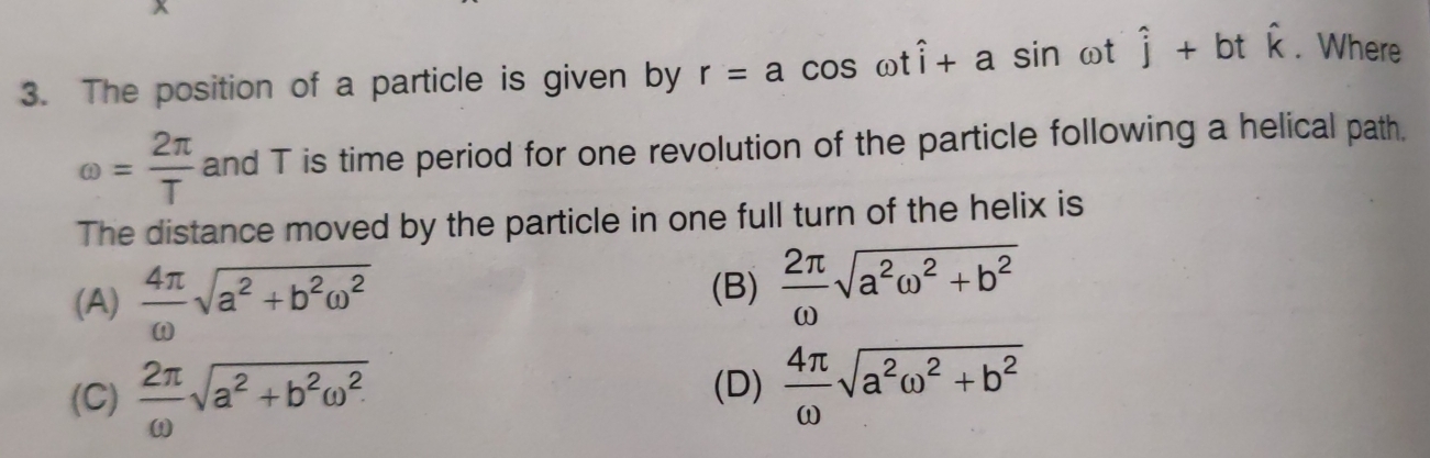 Solved: The position of a particle is given by r=acos omega twidehat i ...