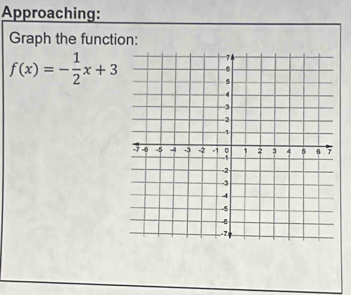 Approaching: 
Graph the function:
f(x)=- 1/2 x+3