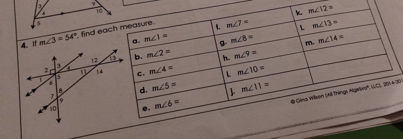 m∠ 3=54°