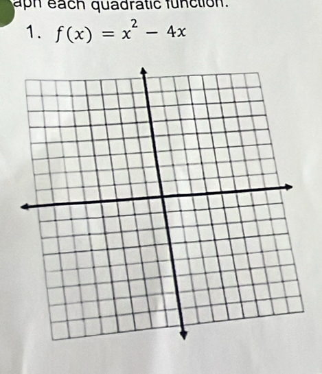 aph each quadratic function. 
1. f(x)=x^2-4x