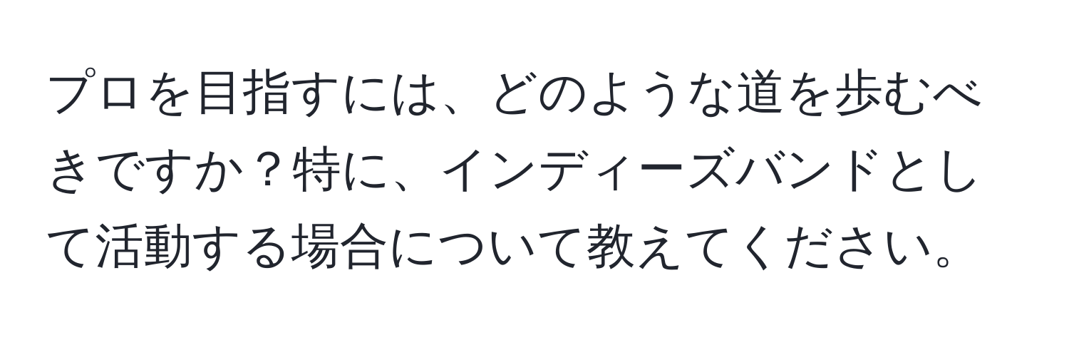 プロを目指すには、どのような道を歩むべきですか？特に、インディーズバンドとして活動する場合について教えてください。