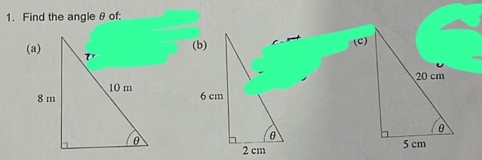 Find the angleθ of: 
(C)
20cm
θ
5 cm