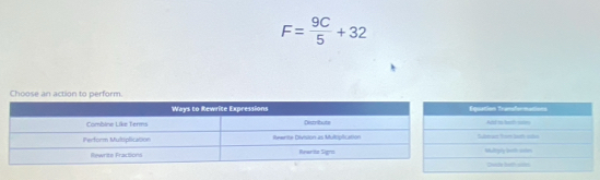 F= 9C/5 +32
Choose an action to perform.