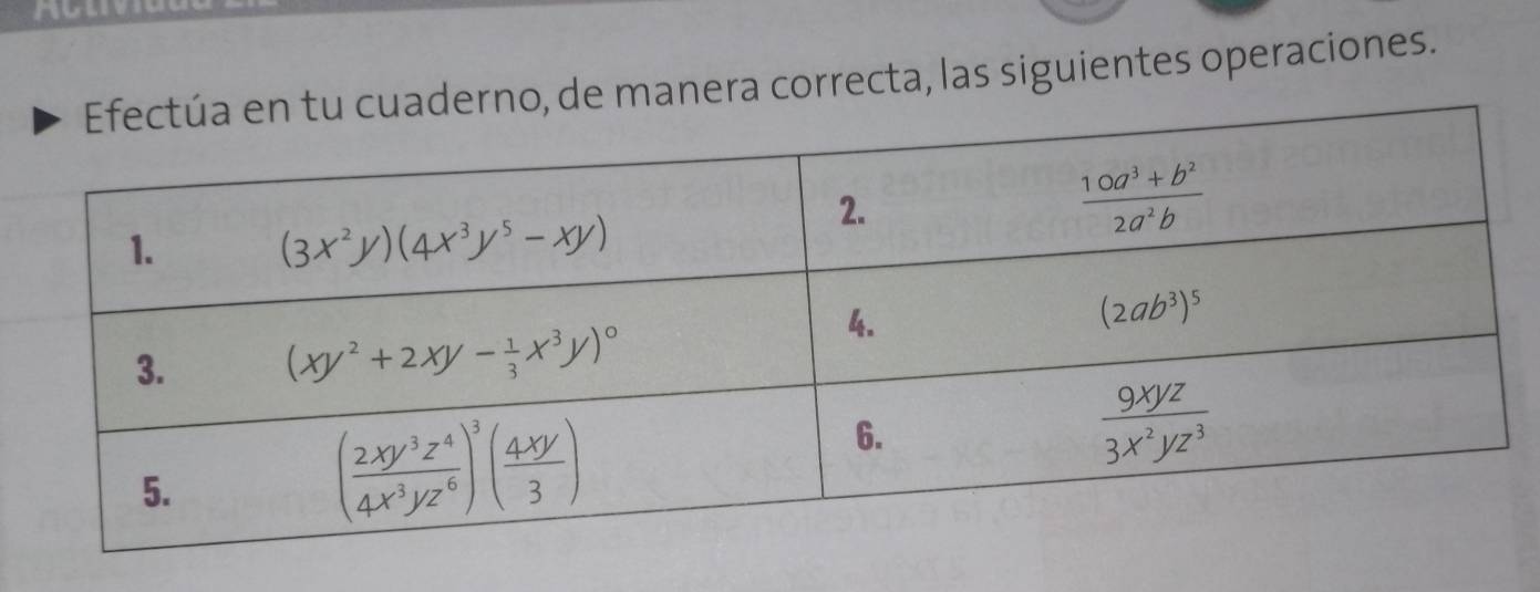 o, de manera correcta, las siguientes operaciones.