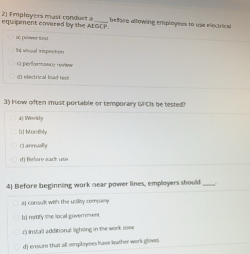 Solved: Employers must conduct a before allowing employees to use ...