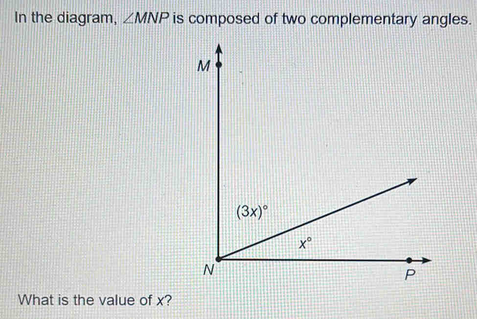 Solved: In the diagram, ∠ MNP is composed of two complementary angles ...