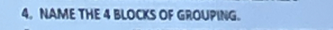 NAME THE 4 BLOCKS OF GROUPING.