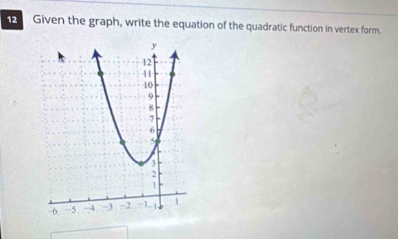 Given the graph, write the equation of the quadratic function in vertex form.