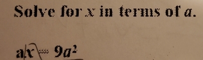 Solve forx in terms of a.
a