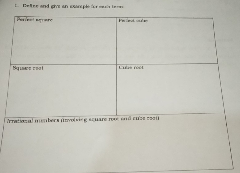 Define and give an example for each term