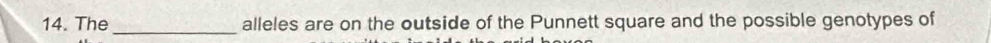 The_ alleles are on the outside of the Punnett square and the possible genotypes of
