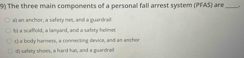 Solved: The three main components of a personal fall arrest system ...