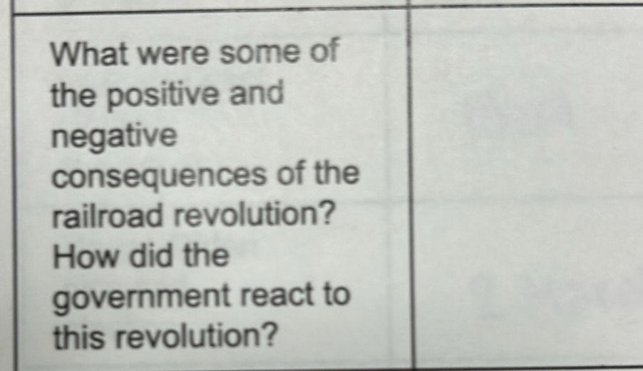 What were some of 
the positive and 
negative 
consequences of the 
railroad revolution? 
How did the 
government react to 
this revolution?