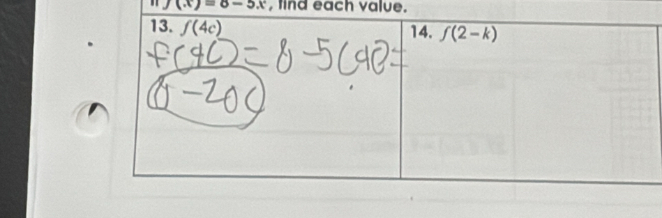 j(x)=8-5x , find each value.