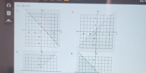 5
6x+6y≥ 6
a.c.
b.
d. ↑r
t
+