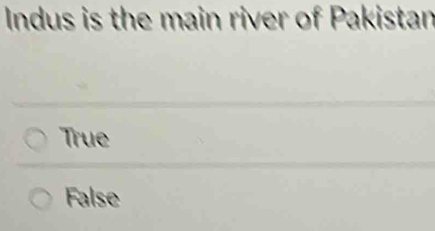 Indus is the main river of Pakistan
True
False