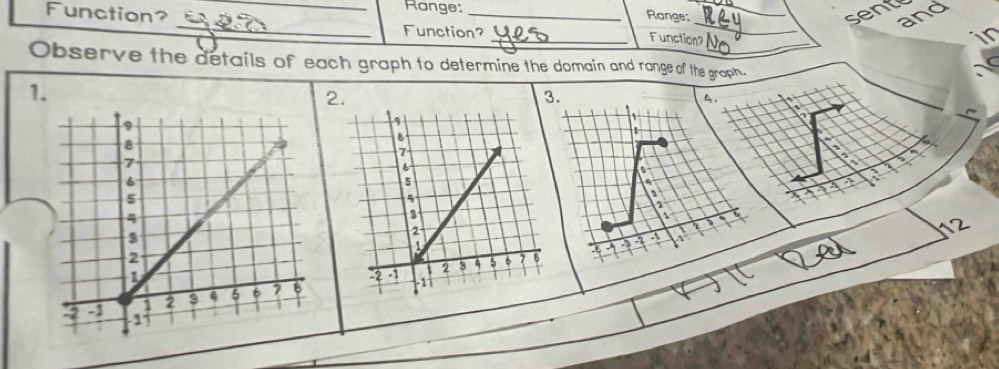 Function? Range: _Range: _sent 
_ 
_ 
and 
Function? 
_Function? 
Observe the details of each graph to determine the domain and range of the graph. 
1. 
2. 
3. 
a 
12