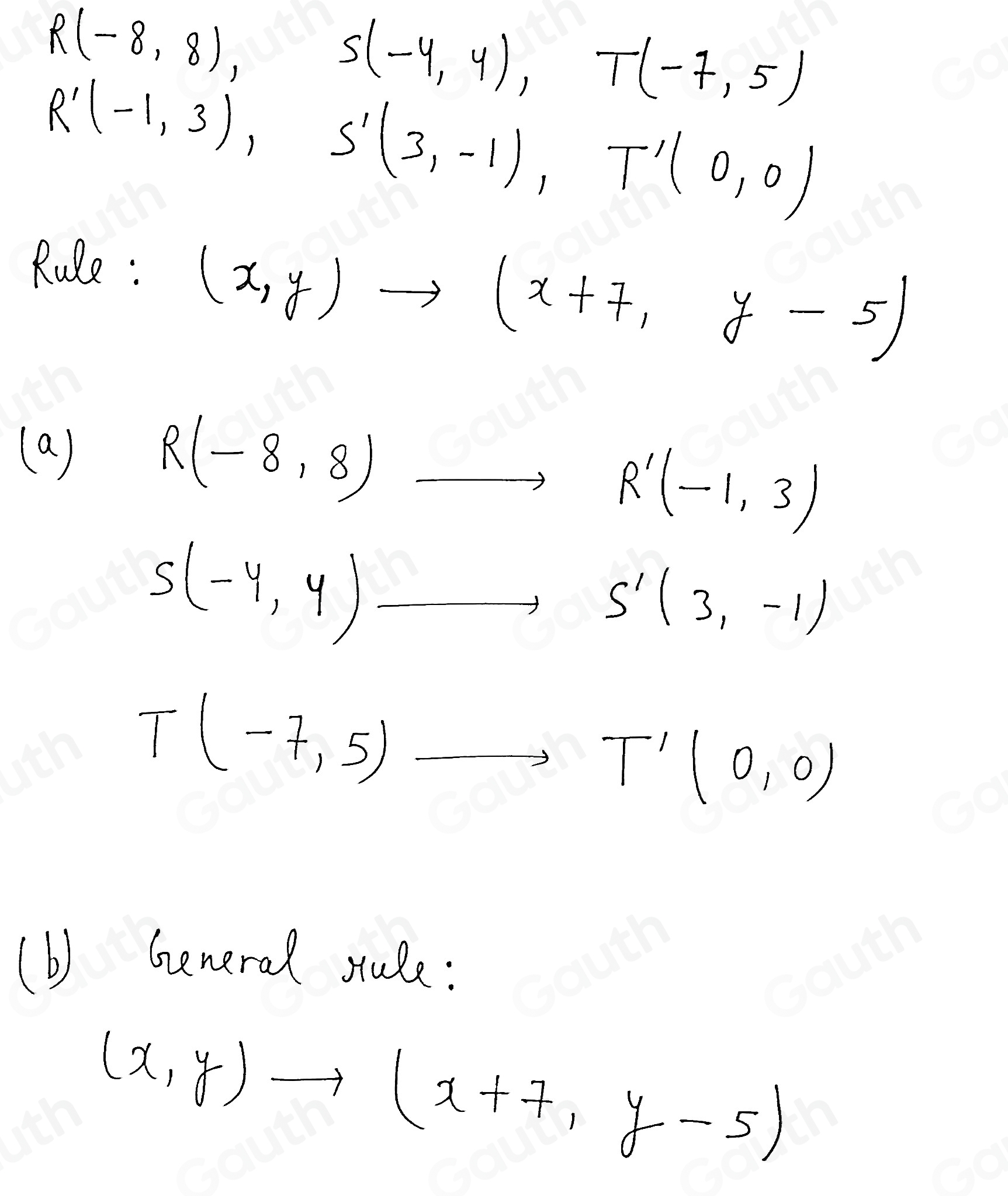Solved: Triangle RST is translated 7 units to the right and 5 units ...