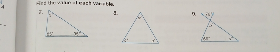 Find the value of each variable.
A
7.
8.
9.